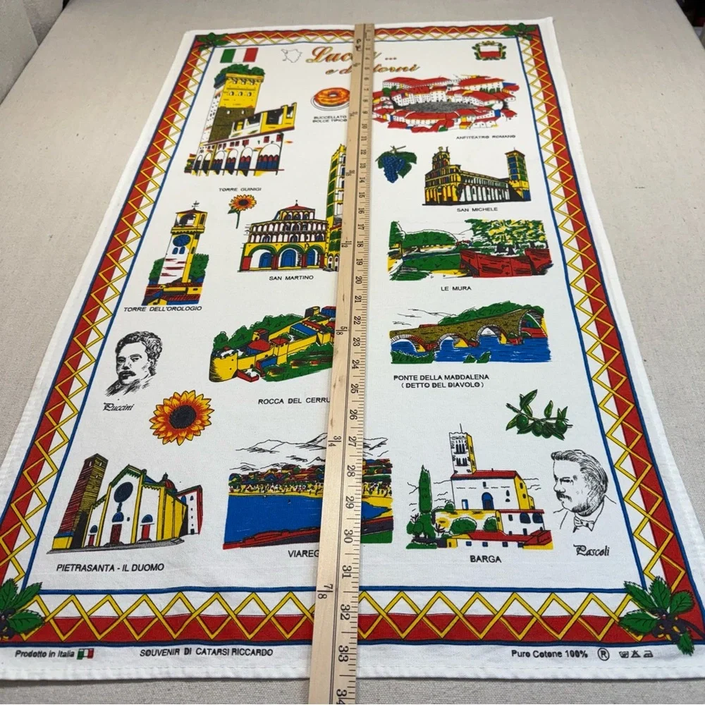 Lucca Illustrated Cotton Tea Towel - Colorful Landmark Print